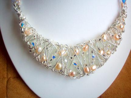 ArtSea Glass collar with Freshwater pearls and Swarovski crystals